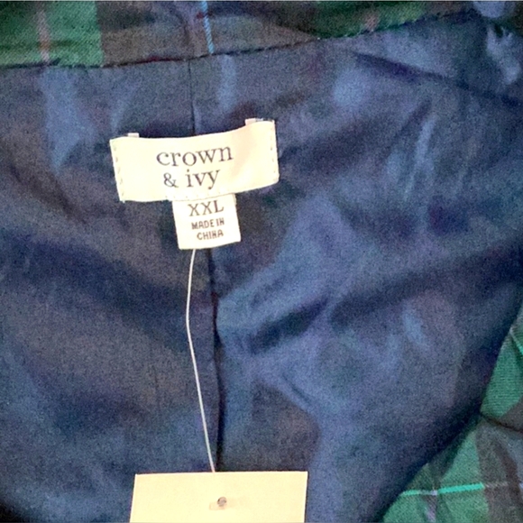 NWT Crown & Ivy Puffer Vest, Blue and green checker board with pink accent. XXL - Picture 3 of 8